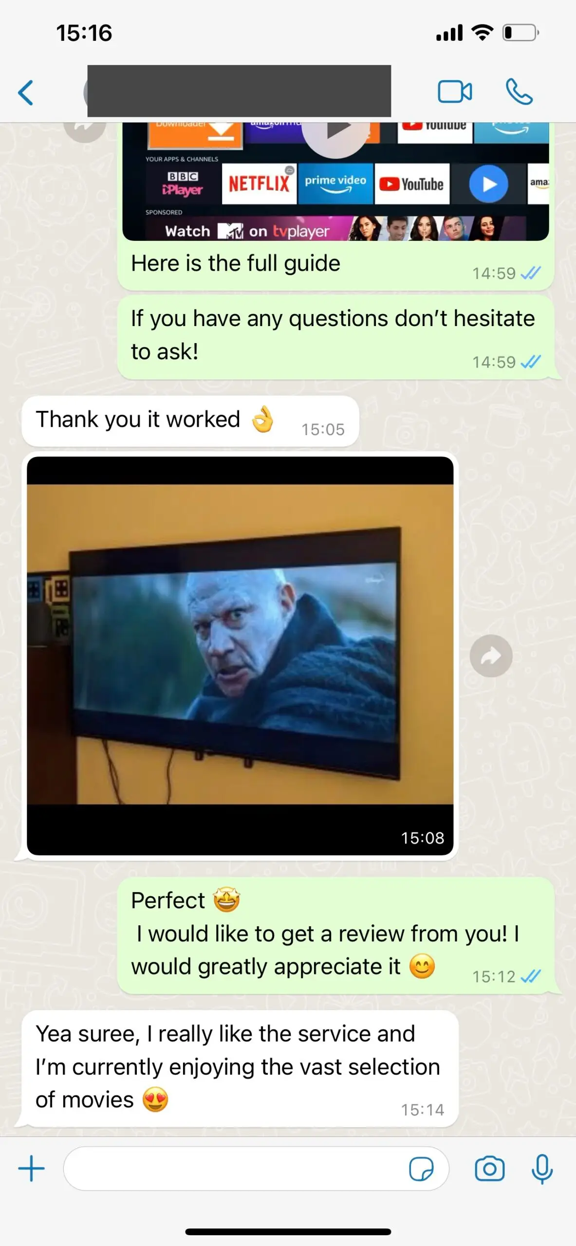 Avis client BodoxTV WhatsApp